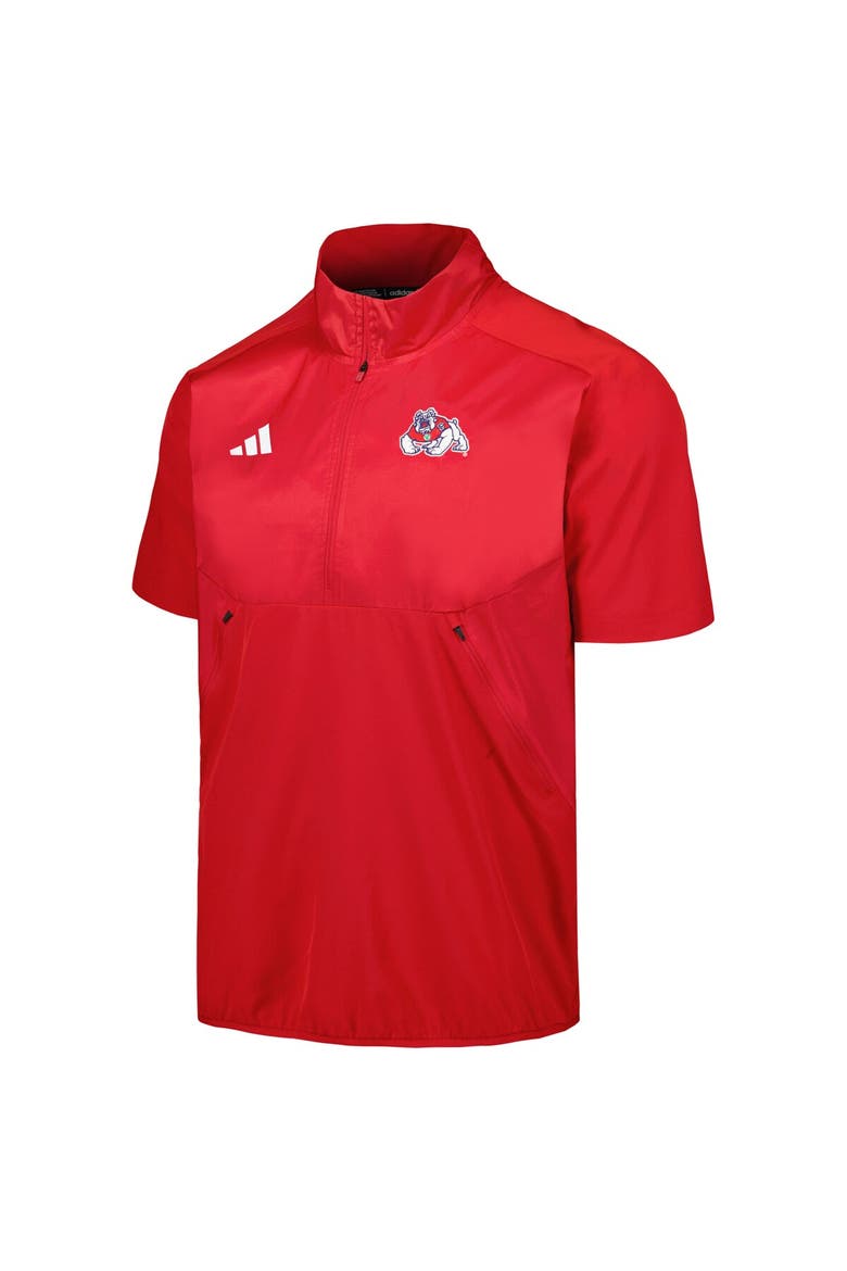 Men's adidas Red Fresno State Bulldogs Sideline AEROREADY Raglan Short Sleeve Quarter-Zip Jacket, Alternate, color, Red