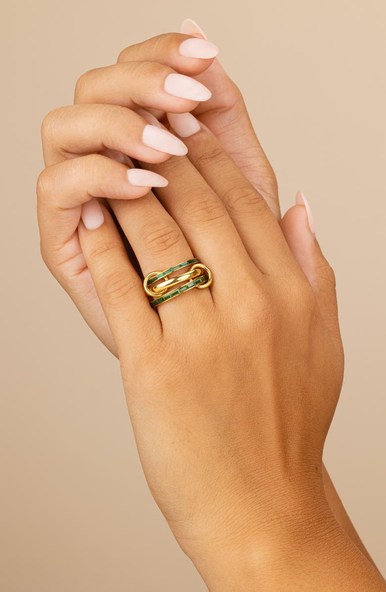 Sterling Forever Baguette Cubic Zirconia Linked Stacked Ring, Alternate, color, Gold