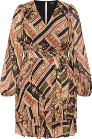 City Chic Harlow Patchwork Floral Tie Waist Minidress