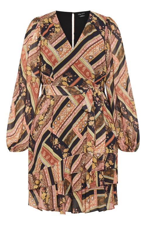 City Chic Harlow Patchwork Floral Tie Waist Minidress In Animal Print