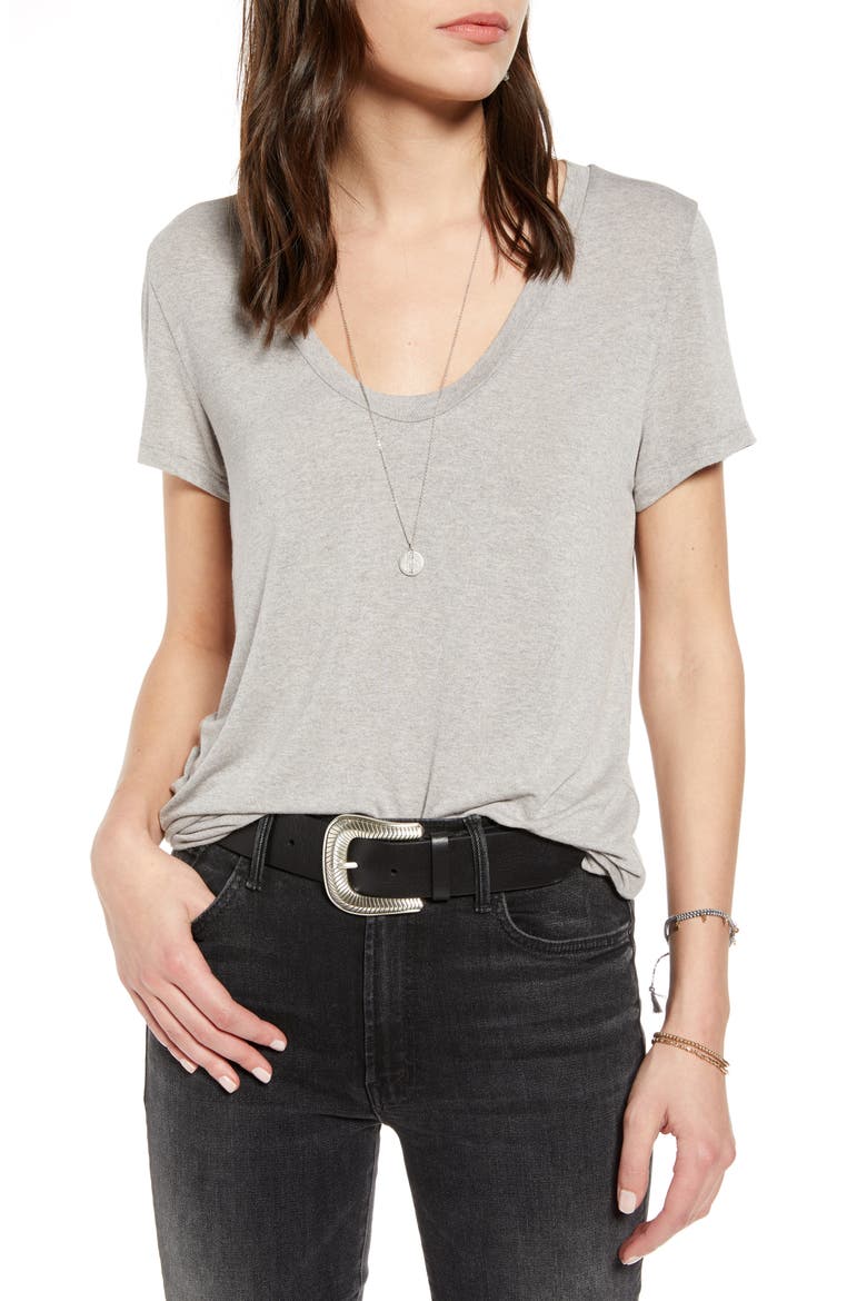 Heathered U-Neck Tee, Main, color, GREY HEATHER