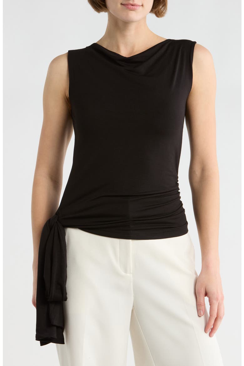 Side Tie Stretch Modal Top, Main, color, BLACK