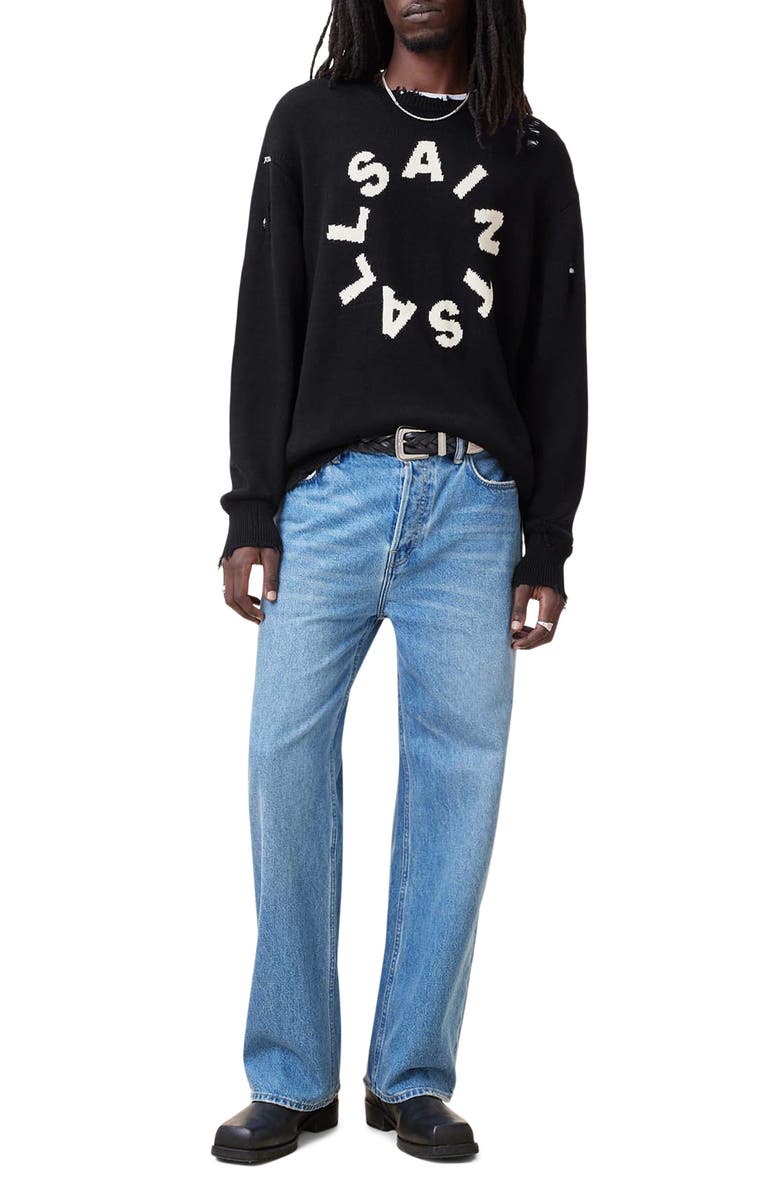 AllSaints Diago Distressed Cotton Crewneck Sweater, Alternate, color, 