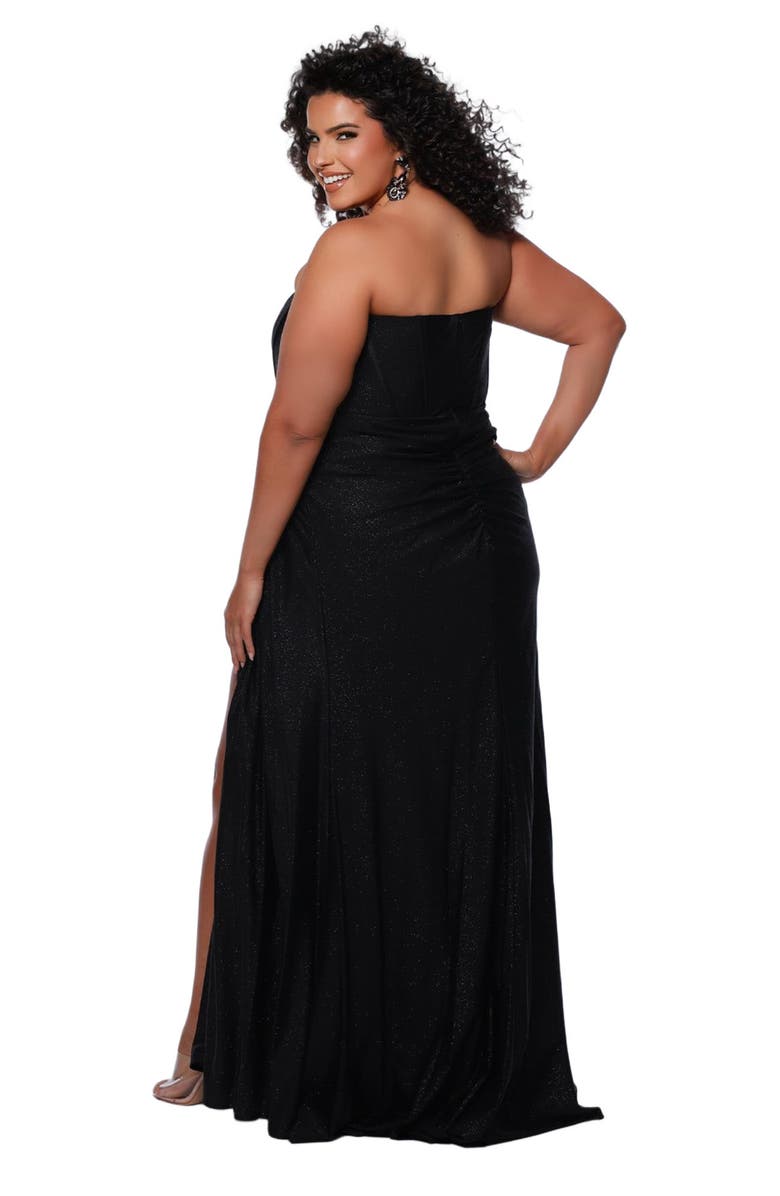 Sydney's Closet Strapless Corset Slim Fitted Plus Size Gown, Alternate, color, Onyx