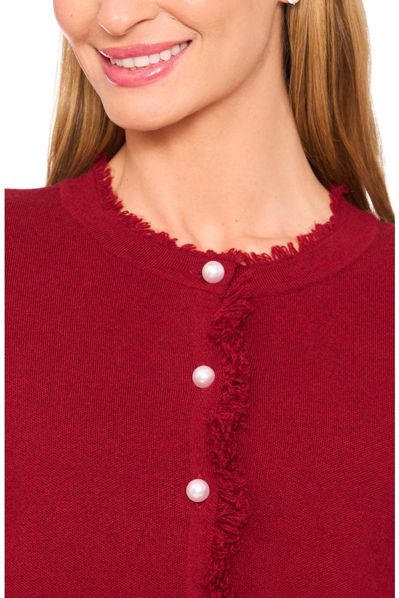 Fringe Trim Cardigan, Alternate, color, MULBERRY RED