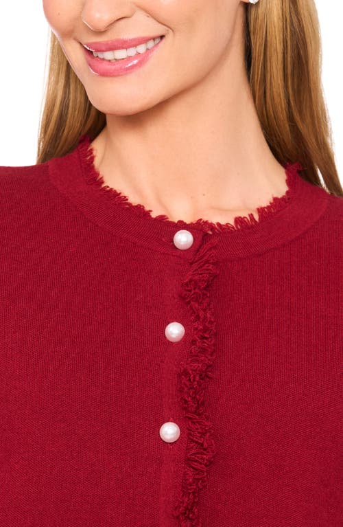 Cece Fringe Trim Cardigan In Red