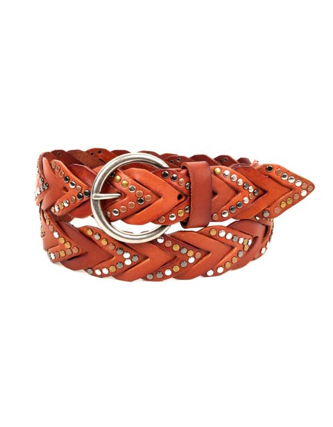 Barracuda Genuine Leather Woven Distressed Studded Belt