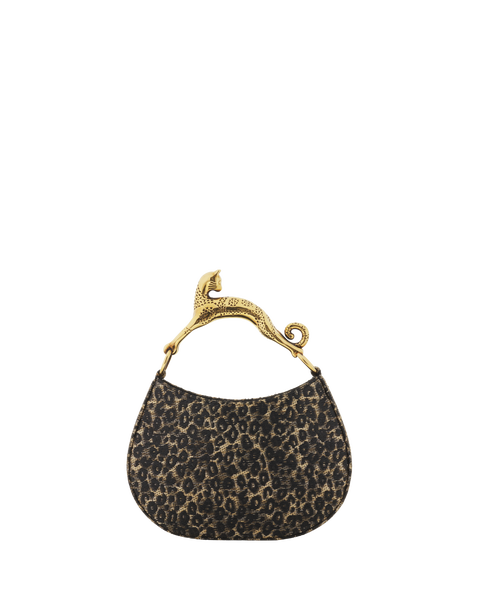 Hobo Cat Small Raffia Bag With A Leopard Print And Cat Handle