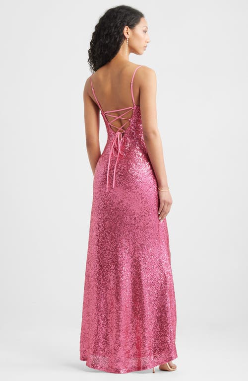 Bp. Tie Back Sequin Gown In Pink