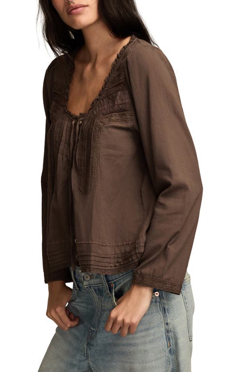 Lucky Brand Lace Trim Long Sleeve Swing Top In Brown