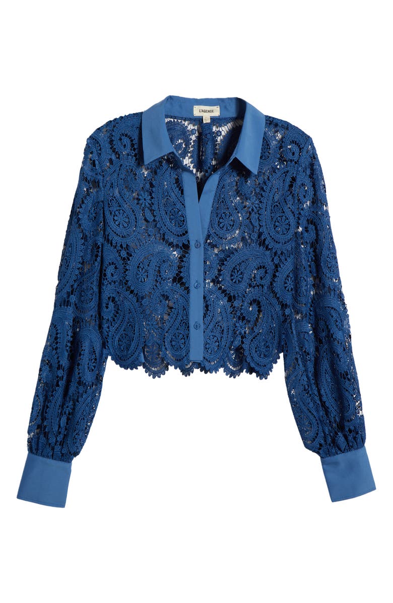 L'AGENCE Odelia Lace Crop Button-Up Shirt, Alternate, color,