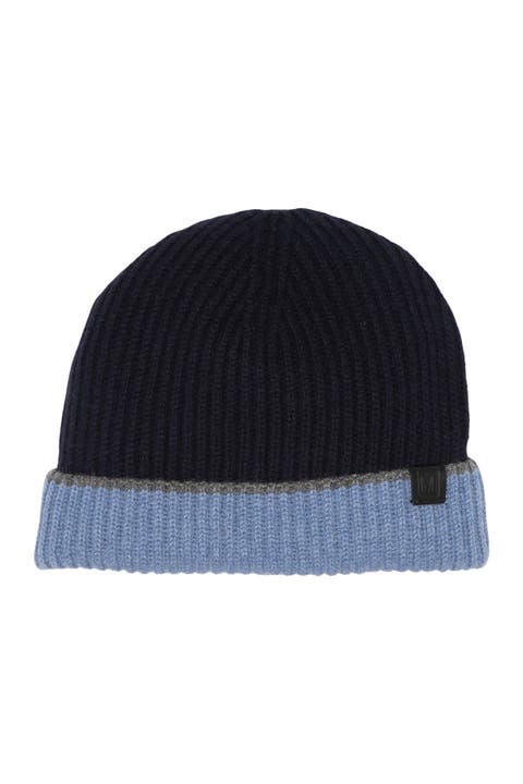 Cashmere Colorblock Ribbed Knit Beanie