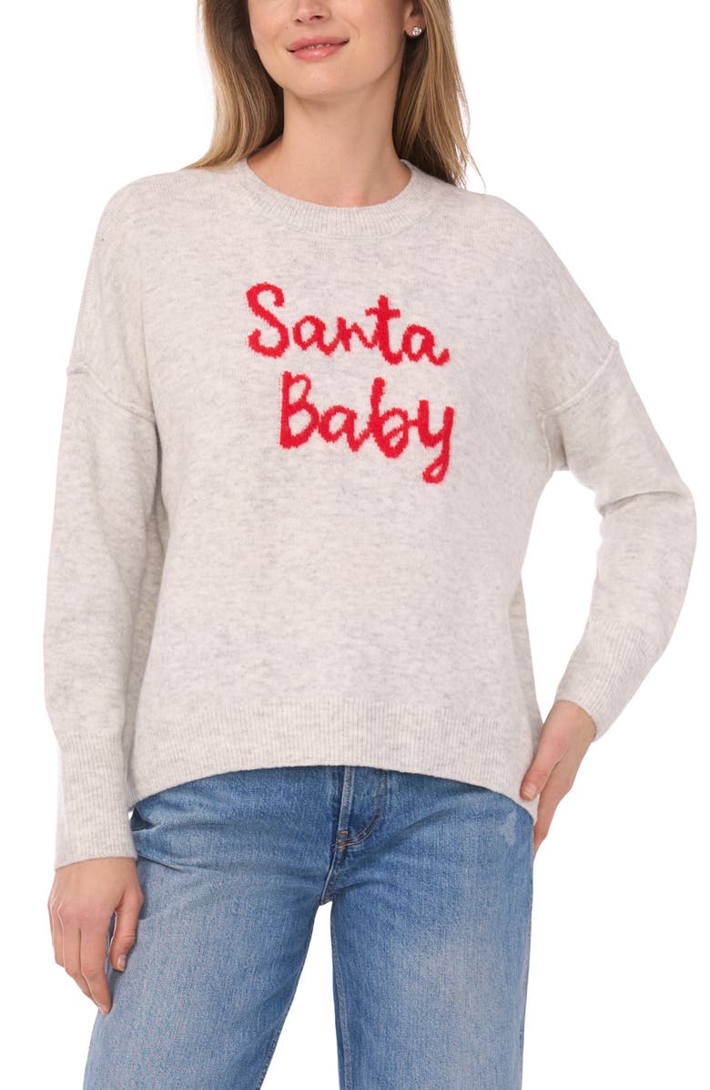 CeCe Santa Baby Crewneck Sweater, Alternate, color, Jazz Club/ Bright Cherry