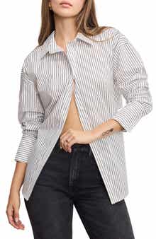 Good American Stripe Stretch Cotton Poplin Button-Up Shirt