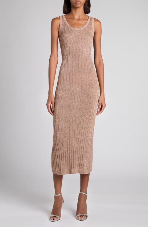 Metallic Rib Midi Sweater Dress