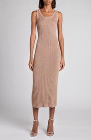 TOM FORD Metallic Rib Midi Sweater Dress