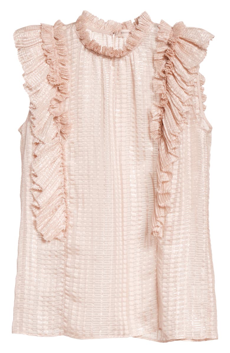 Rebecca Taylor Metallic Plaid Silk Ruffle Top, Alternate, color, 