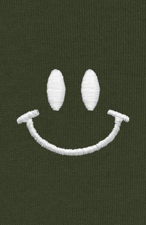 Dalix Smile Face Cropped Hoodie In Military Green