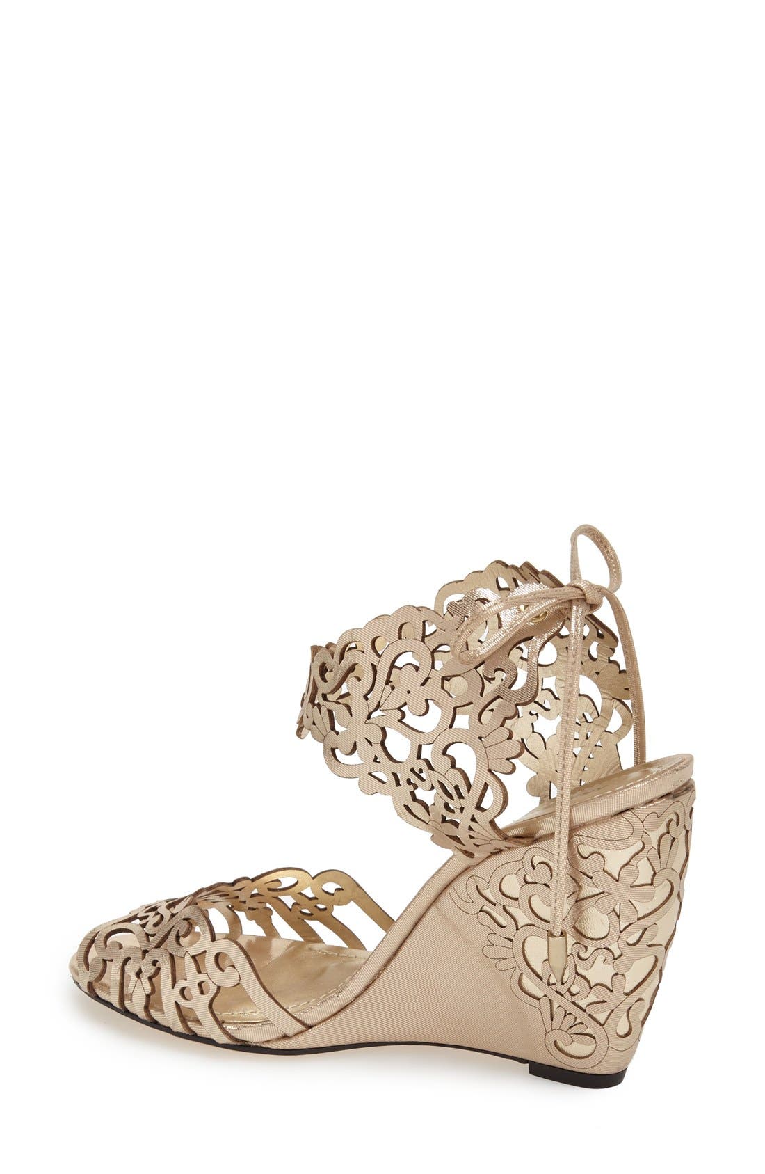 'Moxie' Laser Cutout Wedge Sandal, Alternate, color, CHAMPAGNE GLOSS