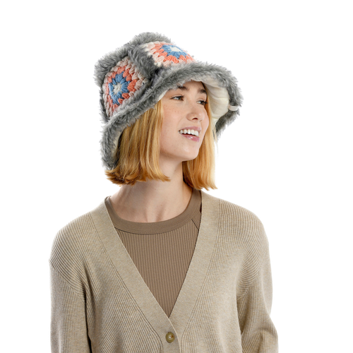 Nirvanna Designs Crochet Sun Hat With Fur Piping In White