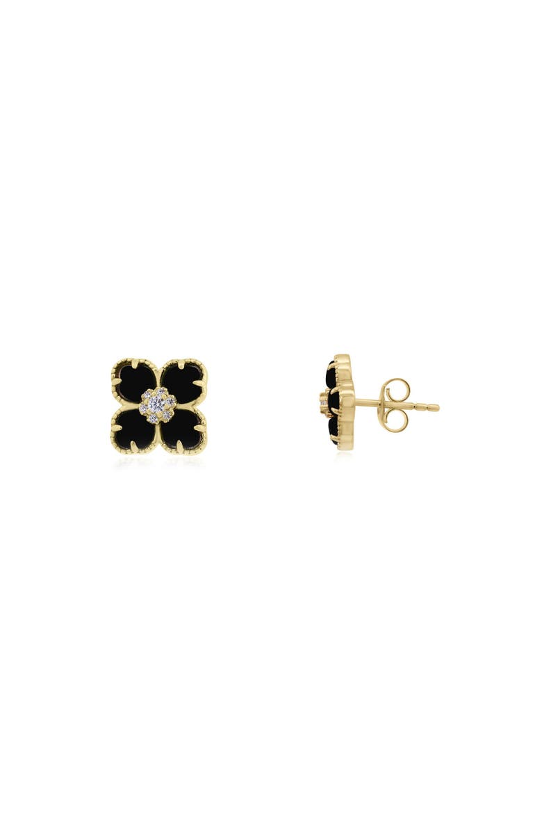Onyx CZ Flower Stud Earrings, Main, color, Onyx