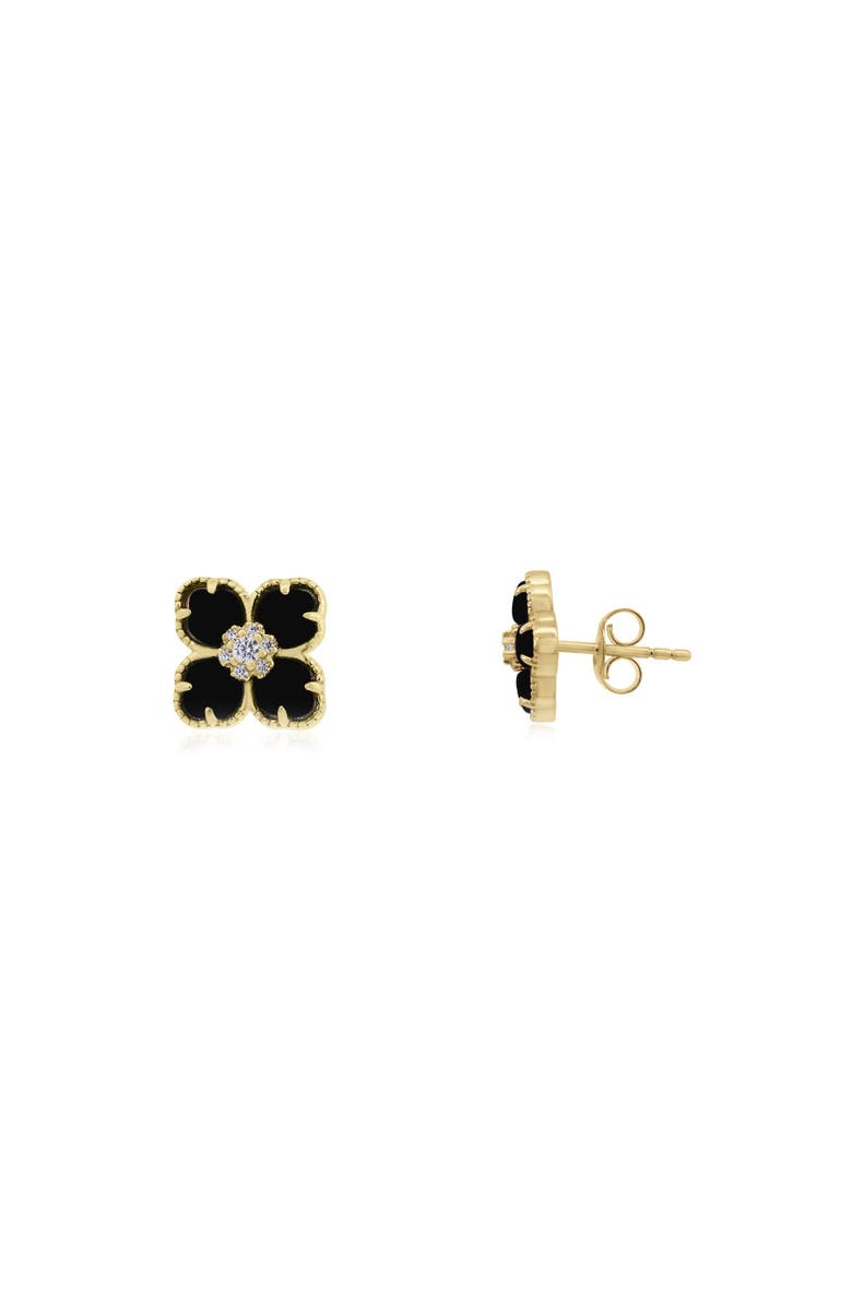 The Lovery Fine Jewelry Onyx CZ Flower Stud Earrings, Main, color, Onyx
