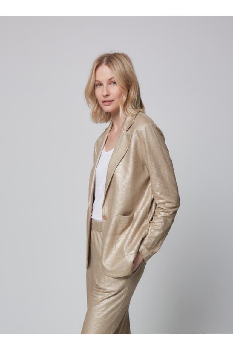 Stretch Metallic Linen One Button Blazer, Alternate, color, SABLE