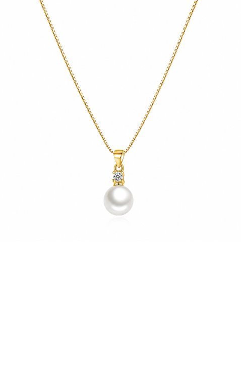 Gold-Plated Cubic Zirconia Faux Pearl Pendant Necklace