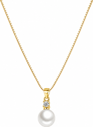 DLORIA Gold-Plated Cubic Zirconia Faux Pearl Pendant Necklace