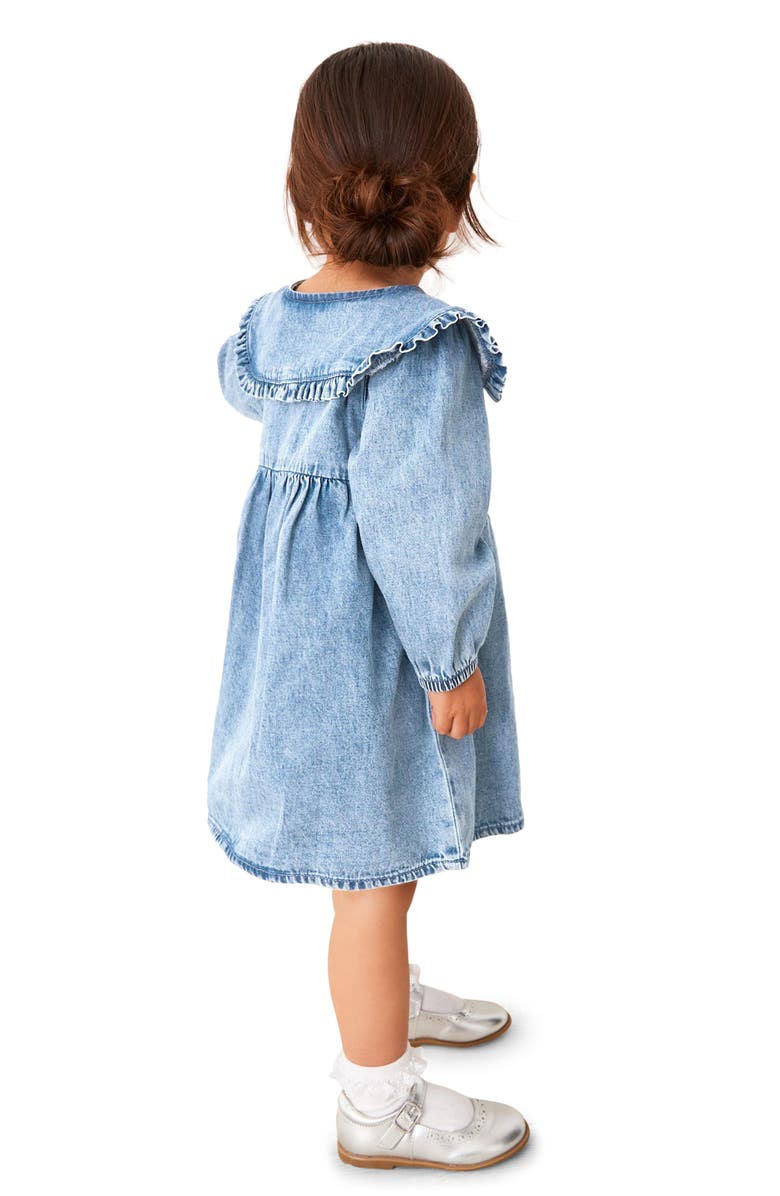 NEXT Kids' Ruffle Collar Cotton Denim Dress, Alternate, color, 