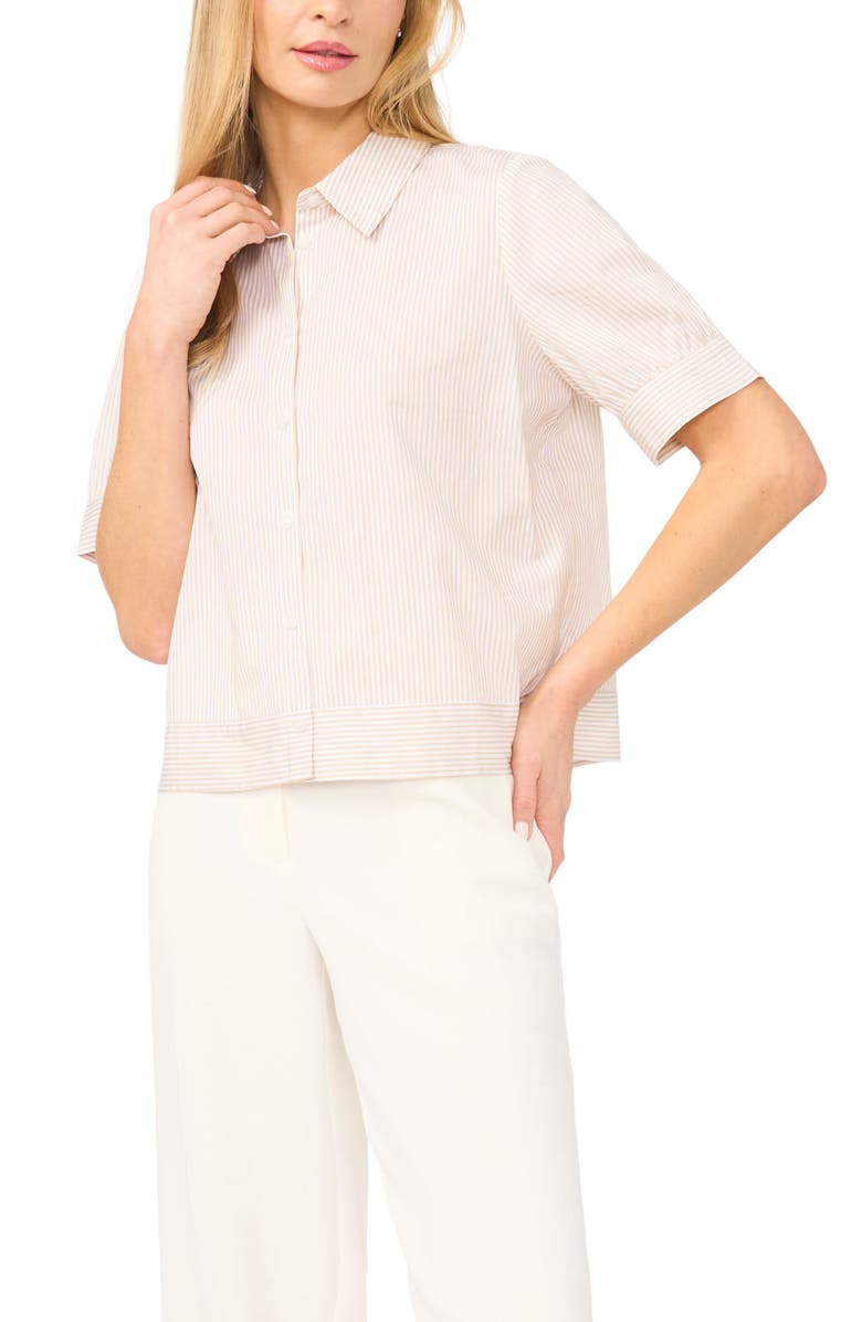 Halogen<sup>®</sup> Stripe Puff Sleeve Button-Up Shirt, Main, color, 