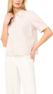 Halogen® Stripe Puff Sleeve Button-Up Shirt