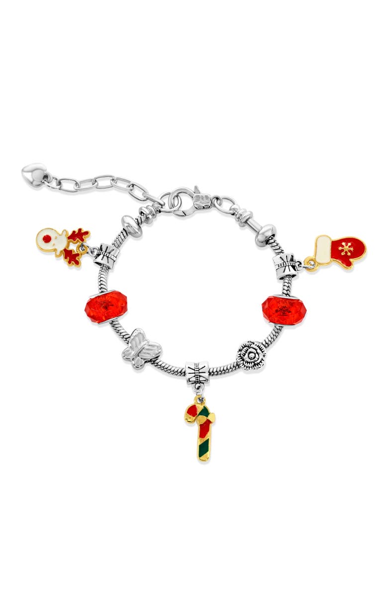 Donatello Gian Christmas Themed Red Crystal Charm Bracelet, Main, color, Red