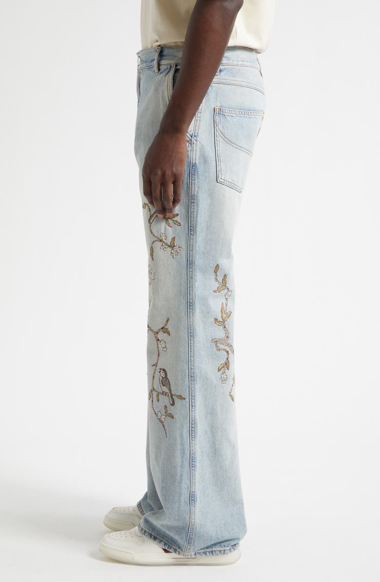 AMIRI Floral Embroidered Cotton Wide Leg Jeans, Alternate, color, Sunset Blue Archived