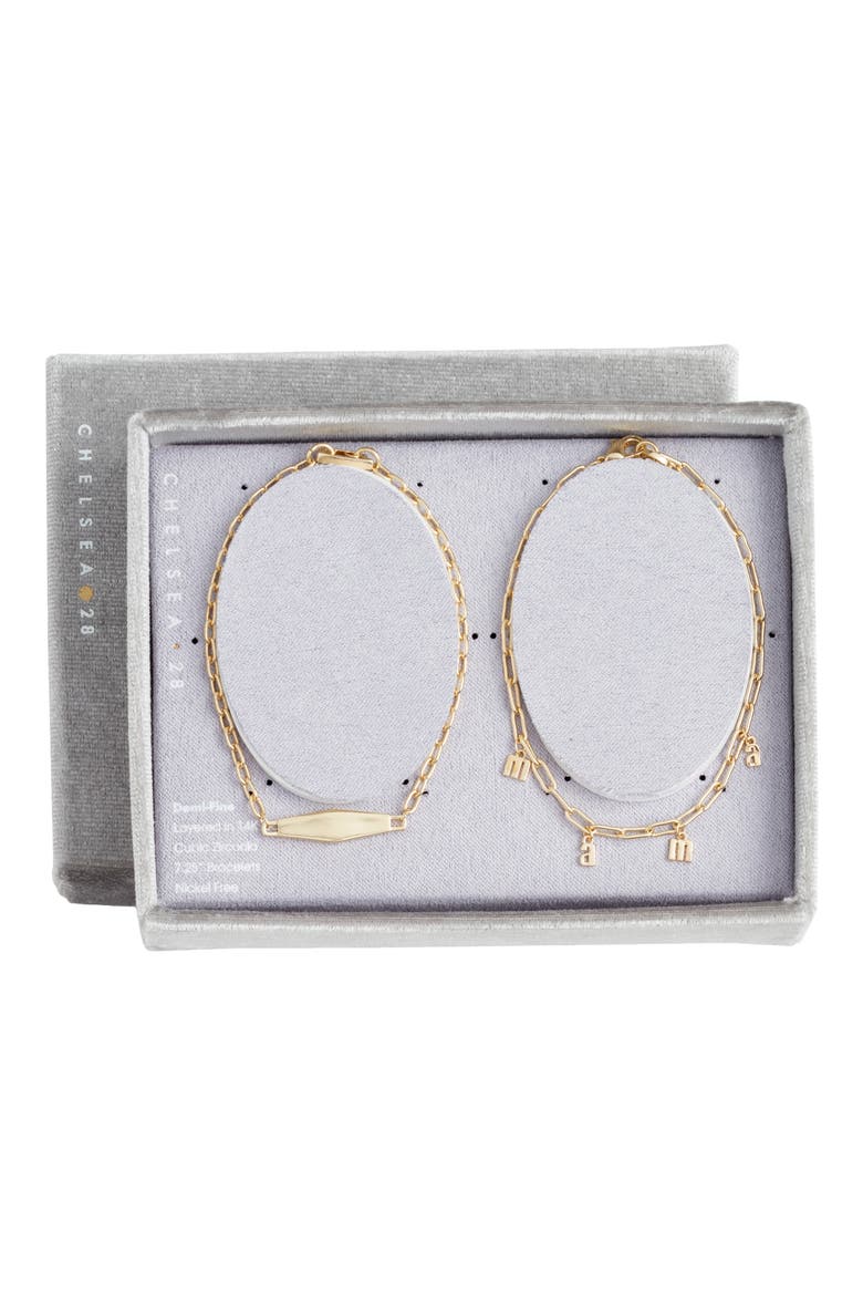 Gift Boxed Set of 2 Demi Fine Mama Chain Bracelets, Main, color, CLEAR- GOLD
