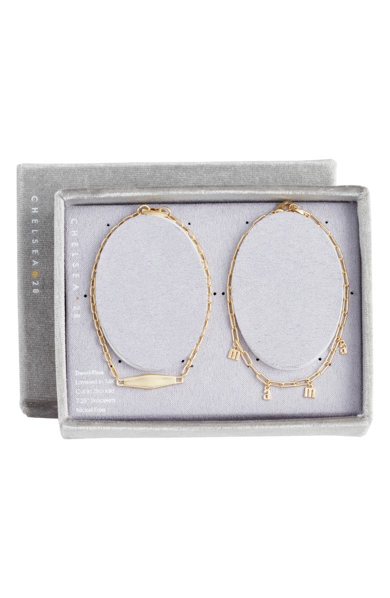 Chelsea28 Set of 2 Demi Fine Mama Chain Bracelets, Main, color, Clear- Gold