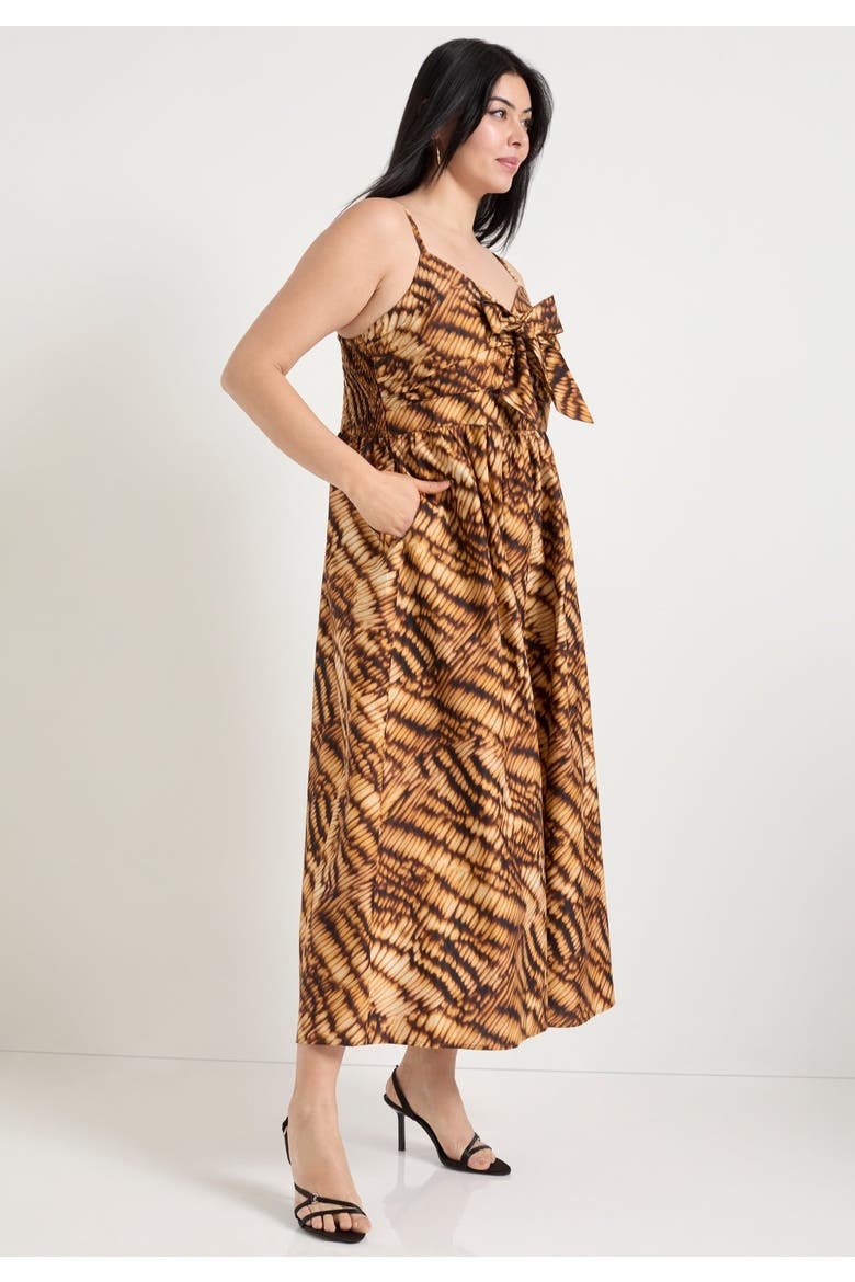 Bow Detailed Midi Dress, Alternate, color, NATURE TEXTURE