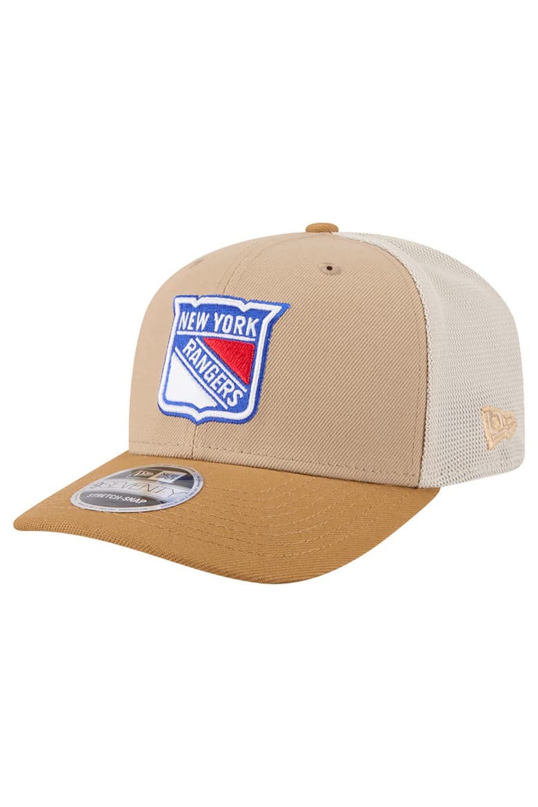 Men's New Era Tan/Light Brown New York Rangers Two-Tone Trucker 9SEVENTY Stretch Snap Adjustable Hat, Main, color, Tan