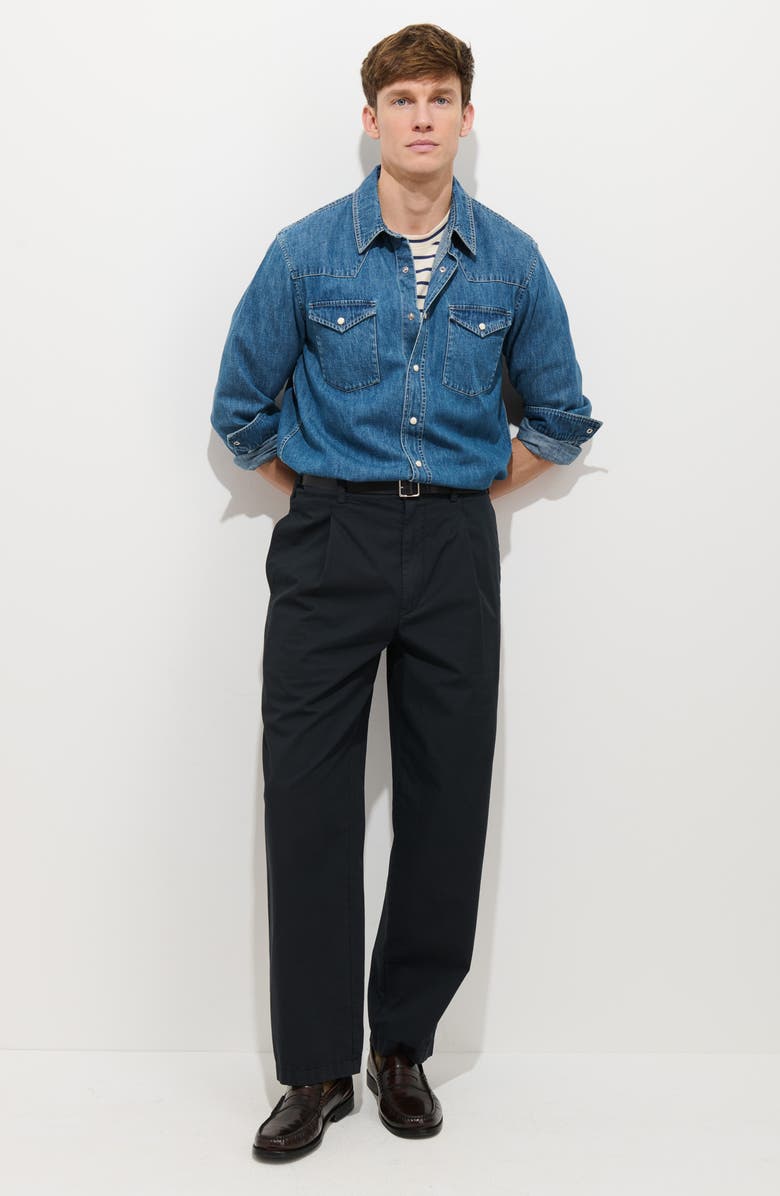 Alex Mill Georges Pleated Cotton Pants, Alternate, color, Black