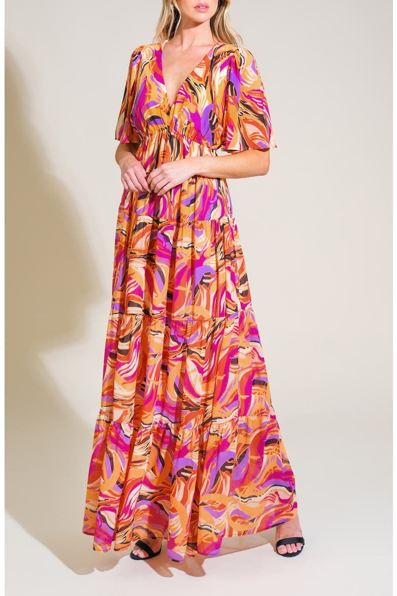 Print Maxi Dress, Alternate, color, MUSTARD MAGENTA