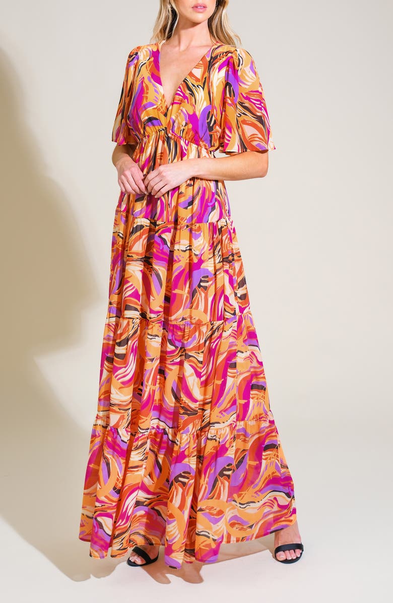 FLYING TOMATO Print Maxi Dress, Alternate, color, Mustard Magenta