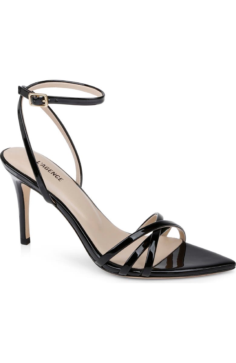 L'AGENCE Dua Ankle Strap Sandal, Main, color, Black Patent