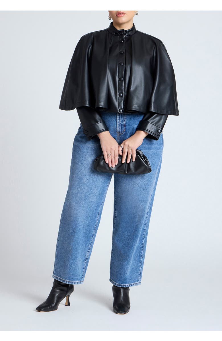 ELOQUII Faux Leather Cape Jacket, Alternate, color, Black Onyx