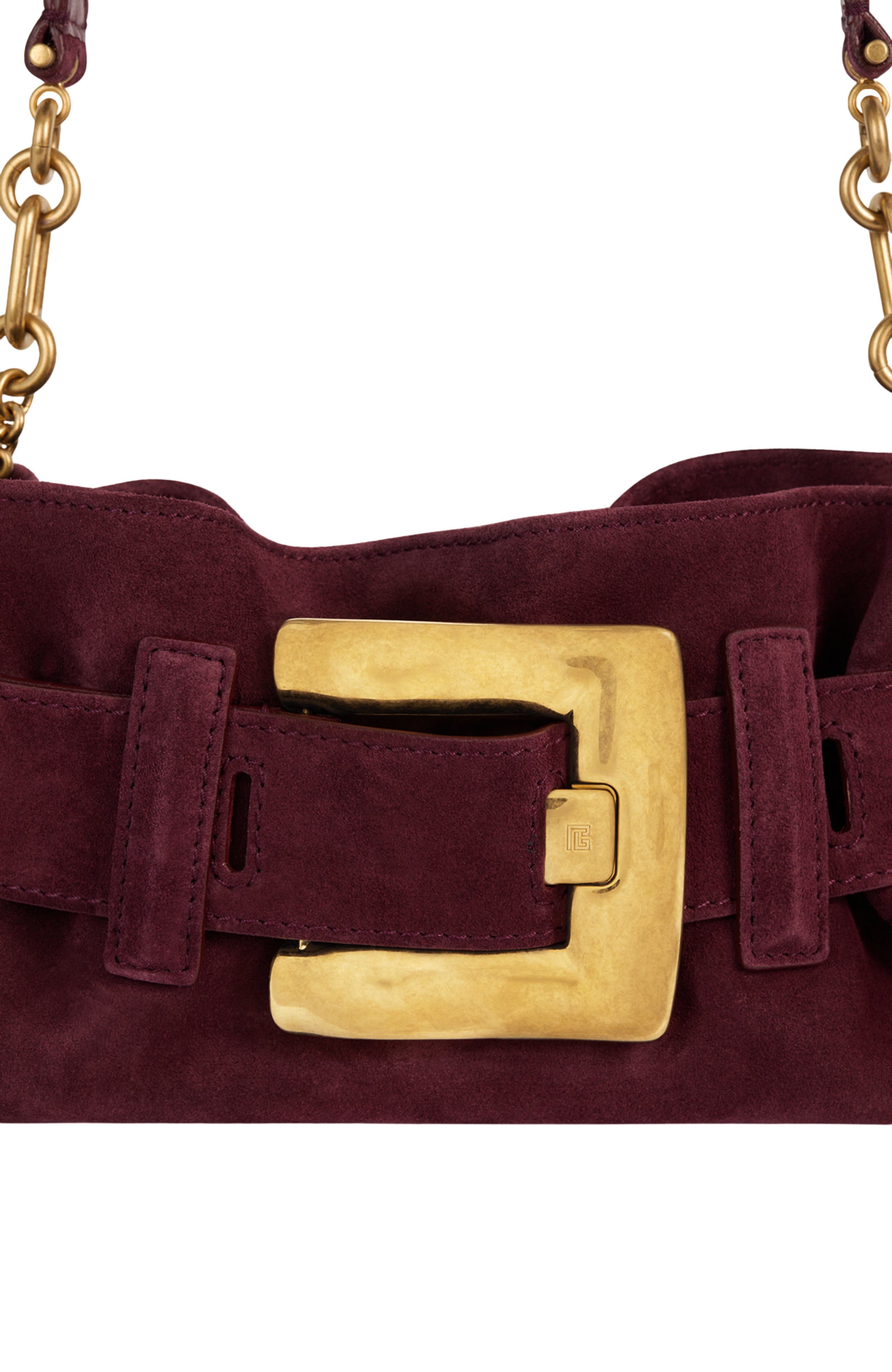 Balmain Anthem Mini suede leather bag, Alternate, color, Red