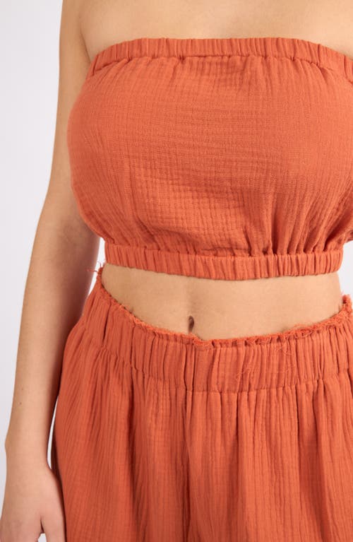 Viens Avec Moi Crinkle Strapless Cotton Gauze Crop Top
