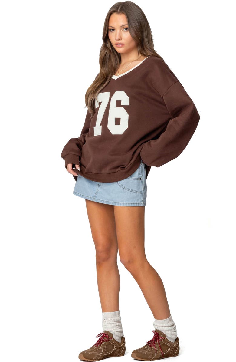 EDIKTED 76 Oversize V-Neck Sweatshirt, Alternate, color, Brown
