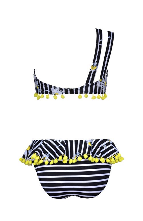 Nessi Byrd Kids' Double Straps Daisy Print Pom-pom Detail Two Piece Bikini In Multi