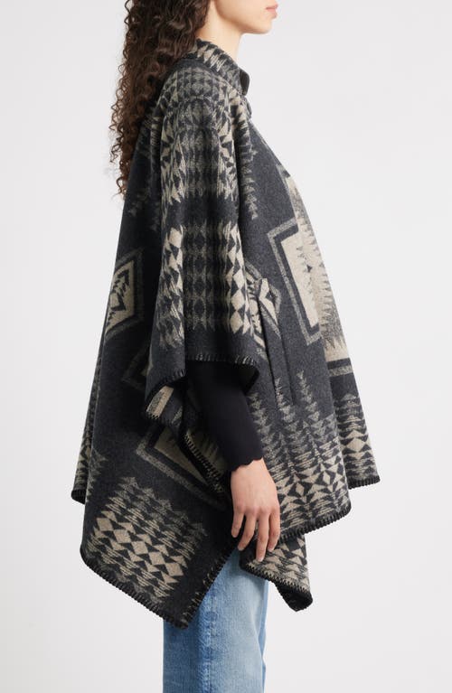 Pendleton Harding Jacquard Virgin Wool Poncho In Gray