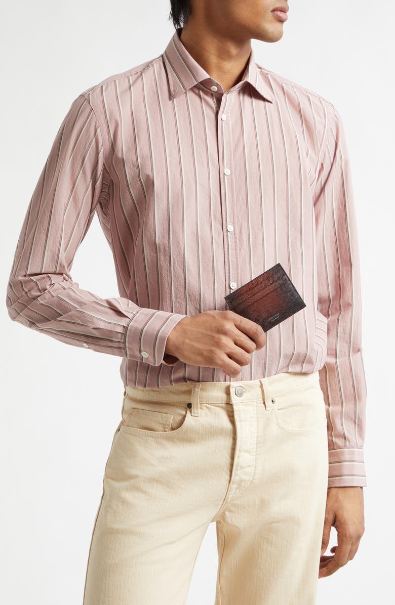 FERRAGAMO Micro Double Gancio Burnished Leather Card Case, Alternate, color, New Cognac Nero T Moro