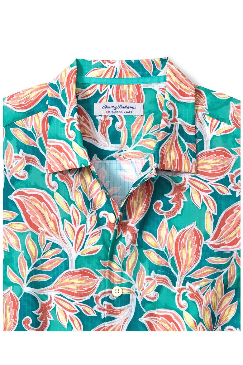 Bahama Coast Wild Vines IslandZone® Short Sleeve Button-Up Shirt, Alternate, color, LARGO TEAL